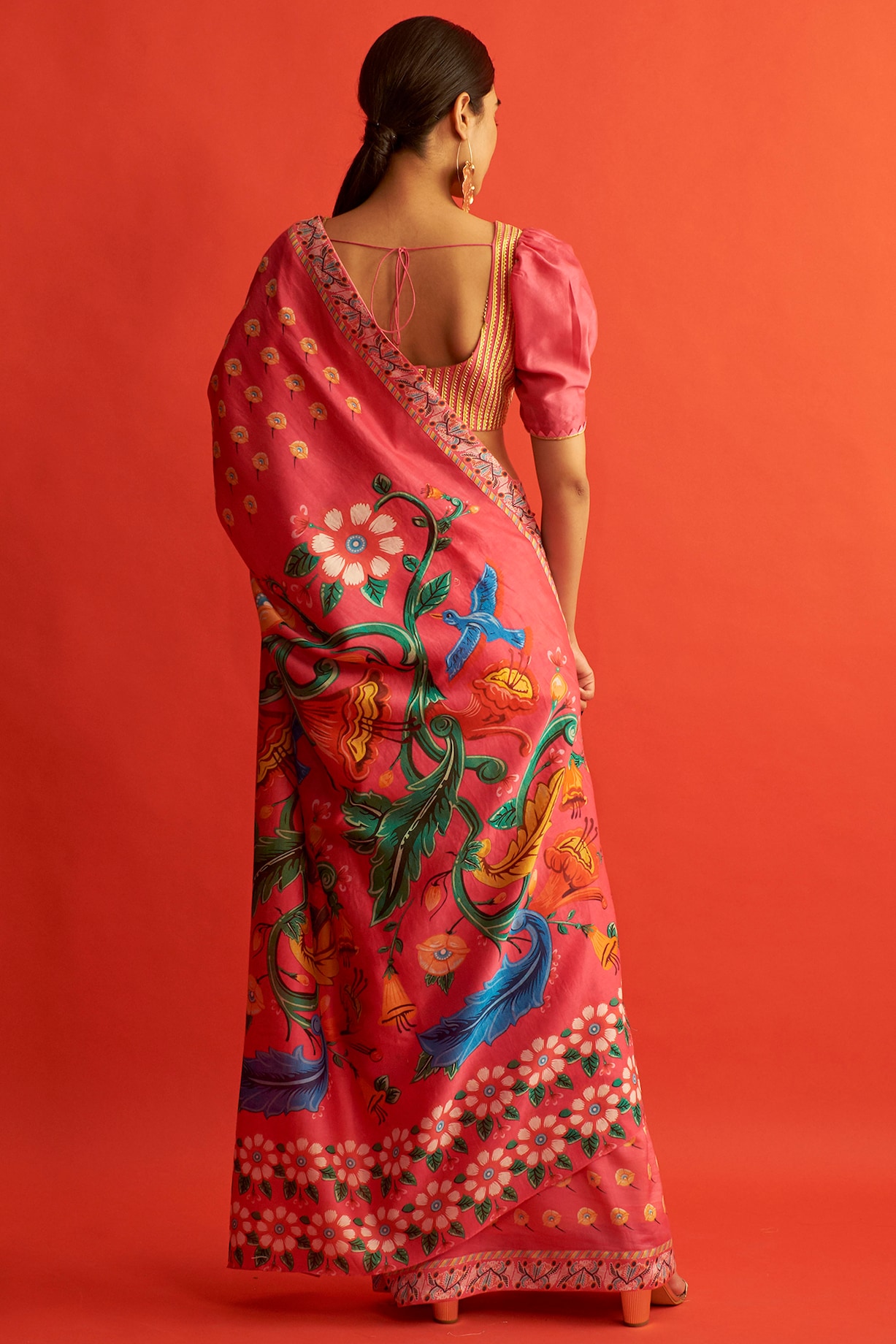 Girls Fuchsia Solid Chanderi Silk Embellished Saree With White Blouse main image 0
