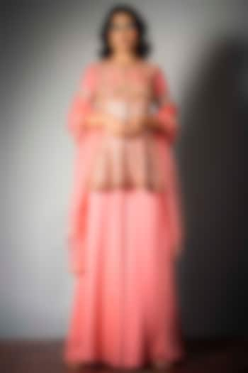 Pink Viscose Satin Sharara Set by Saksham and Neharicka at Pernia's Pop Up Shop