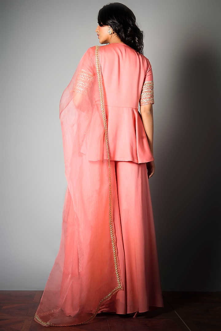 Pink Viscose Satin Wedding Sharara Set by Saksham and Neharicka at Pernia's Pop Up Shop
