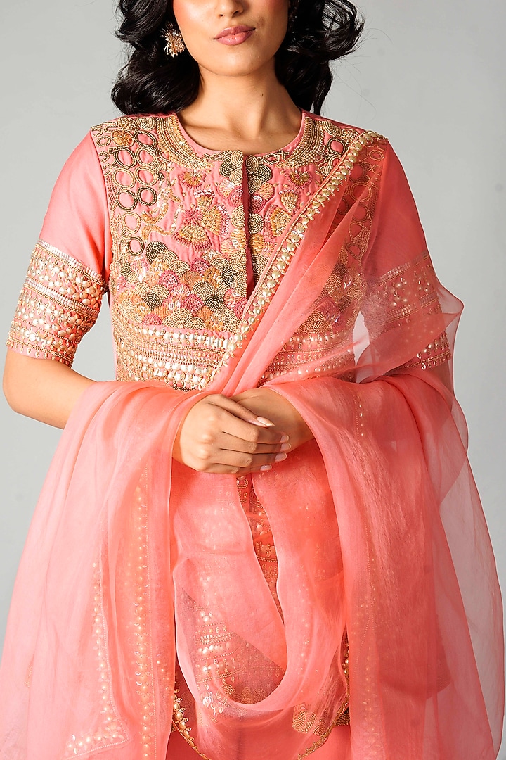Pink Viscose Satin Wedding Sharara Set by Saksham and Neharicka at Pernia's Pop Up Shop