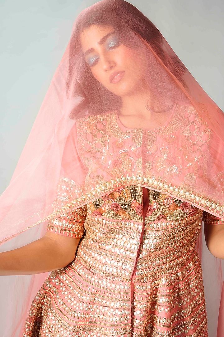 Pink Viscose Satin Wedding Sharara Set by Saksham and Neharicka at Pernia's Pop Up Shop