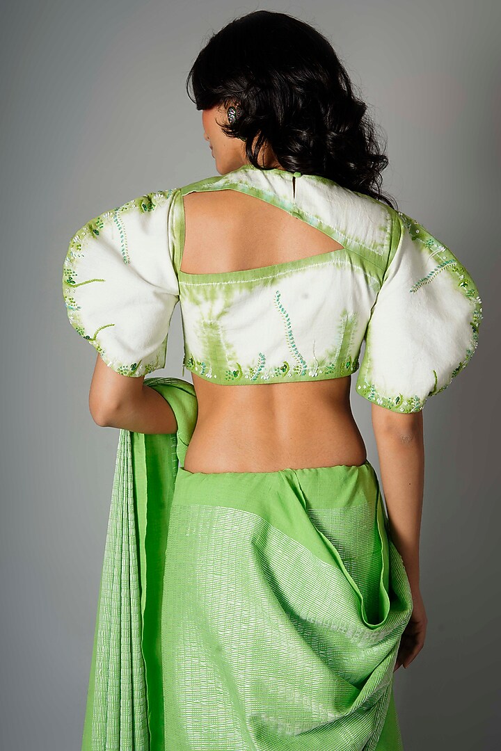 Ivory & Green Embroidered Blouse by Saksham and Neharicka at Pernia's Pop Up Shop