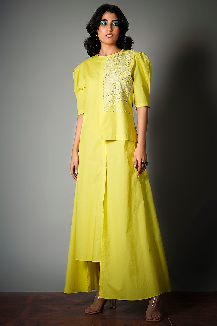 Yellow Asymmetrical Dress by Saksham and Neharicka