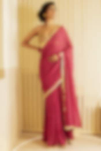 Fuchsia Printed Ready To Wear Saree Set by Saksham and Neharicka