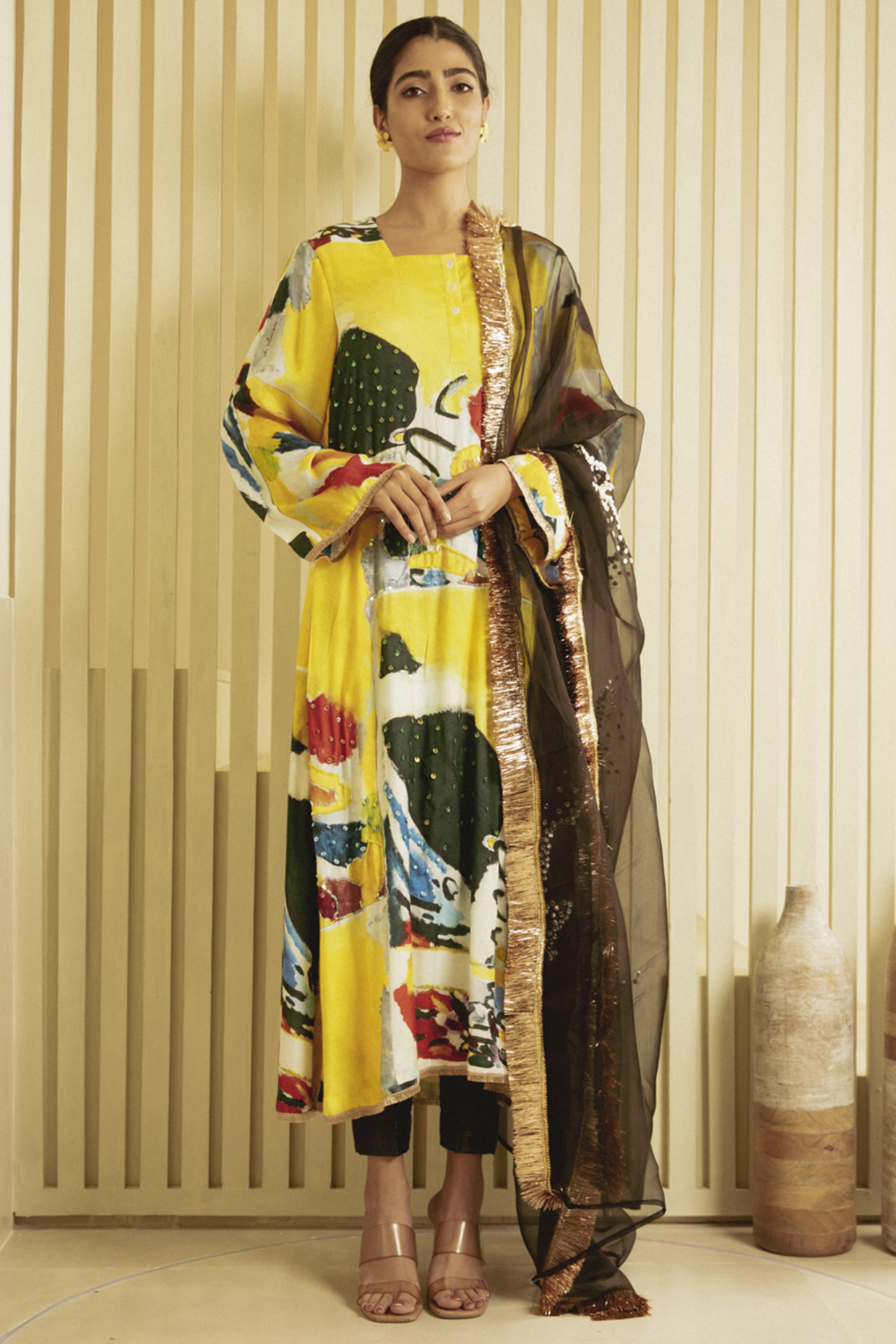 Yellow Cotton Silk Printed Kurta Set by Saksham and Neharicka at Pernia's Pop Up Shop