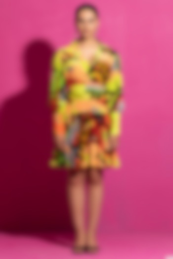 Multi-Colored Crepe Printed Mini Dress by Saksham and Neharicka