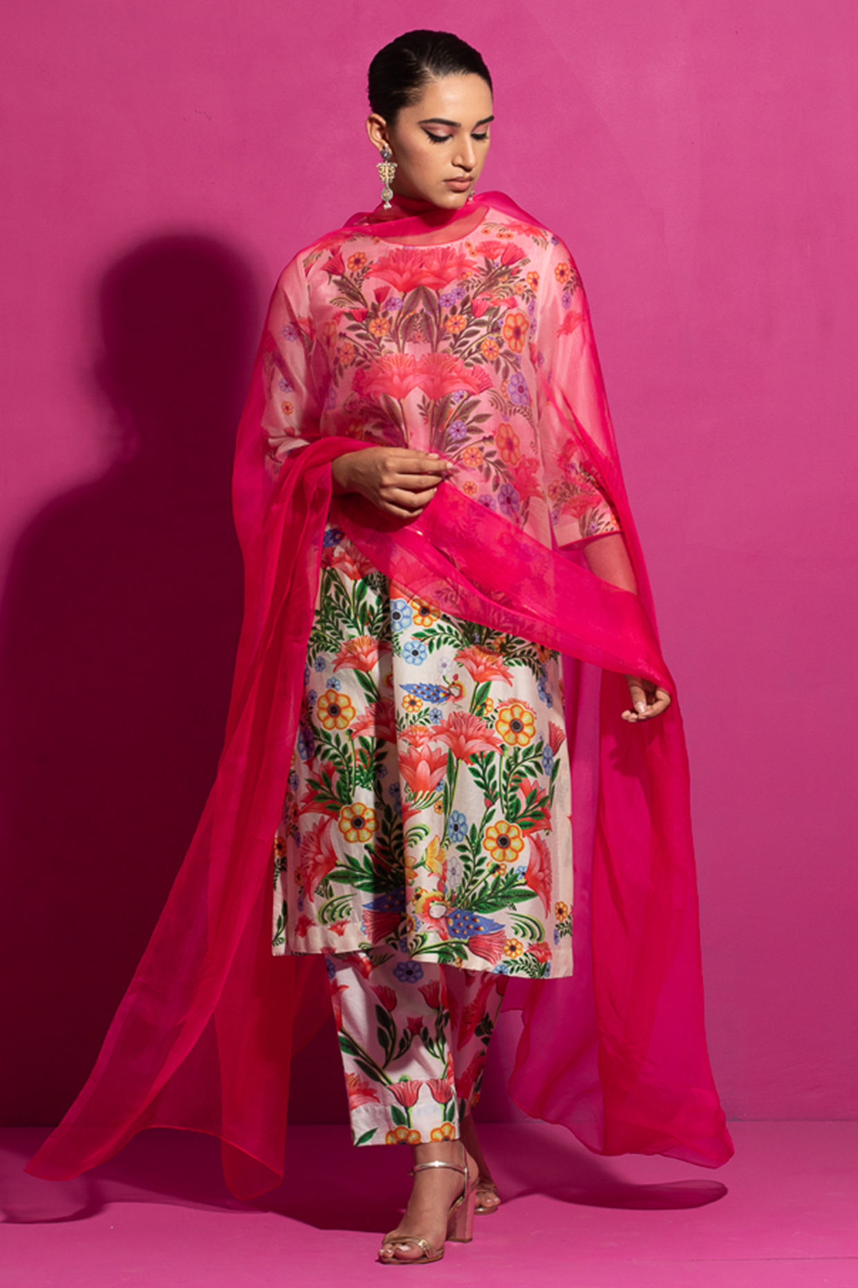 Multi-Colored Chanderi Cotton Silk Hand Painted Kurta Set by Saksham and Neharicka at Pernia's Pop Up Shop