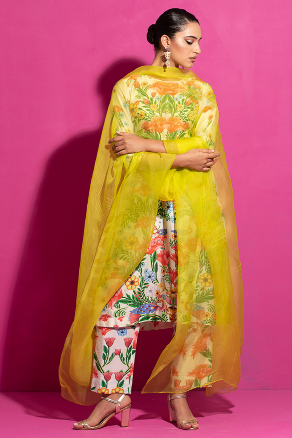 Multi-Colored Chanderi Cotton Silk Hand Painted Kurta Set by Saksham and Neharicka at Pernia's Pop Up Shop
