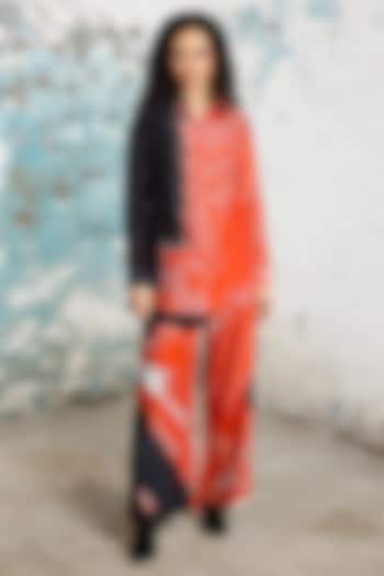 Red & Black Banarasi Cotton Silk Hand Embroidered Shirt by Saksham and Neharicka at Pernia's Pop Up Shop