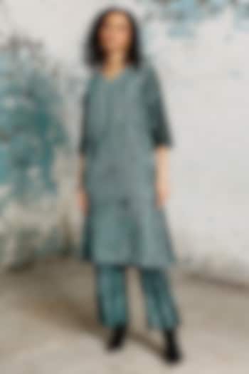 Green & Black Banarasi Cotton Silk Dori Embroidered Kurta Set by Saksham and Neharicka at Pernia's Pop Up Shop