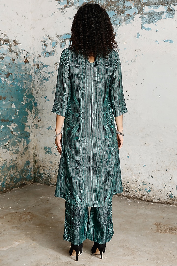 Green & Black Banarasi Cotton Silk Dori Embroidered Kurta Set by Saksham and Neharicka at Pernia's Pop Up Shop