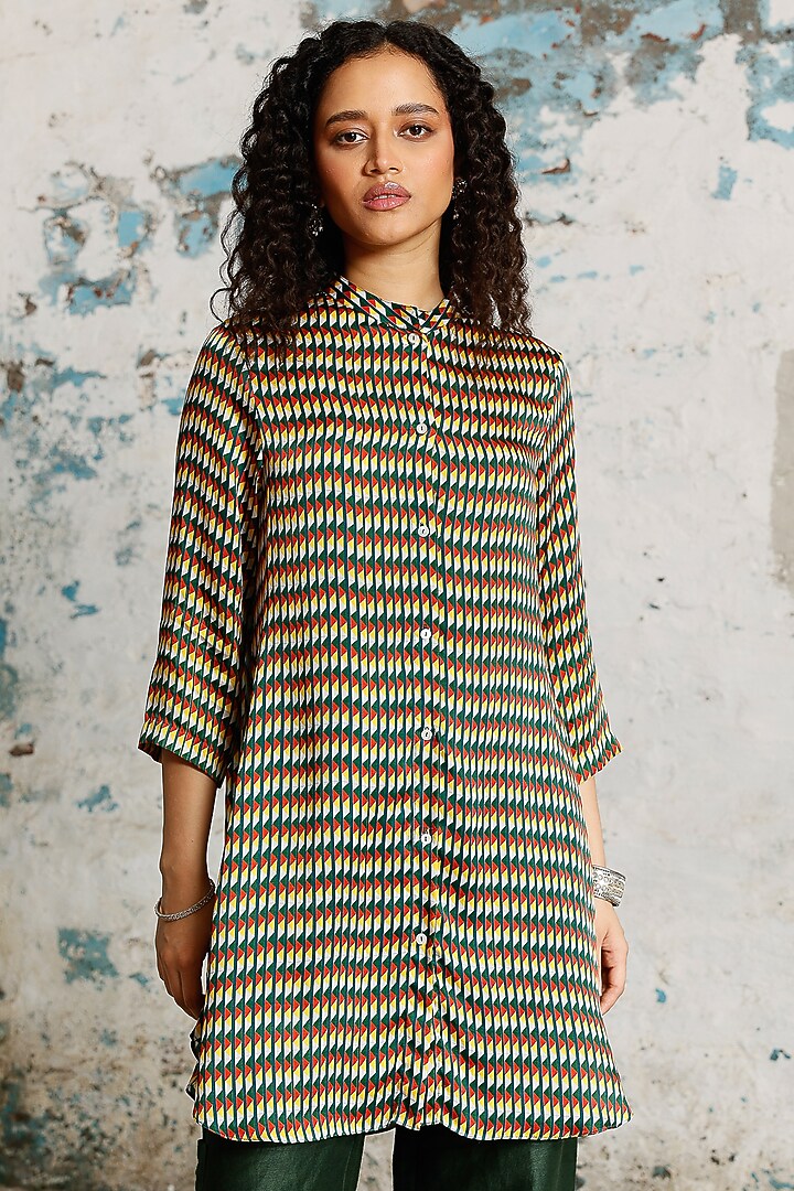 Multi-Colored Satin Digital Printed Shirt by Saksham and Neharicka at Pernia's Pop Up Shop