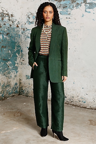 Green Silk Handcrafted Co-Ord Set by Saksham and Neharicka