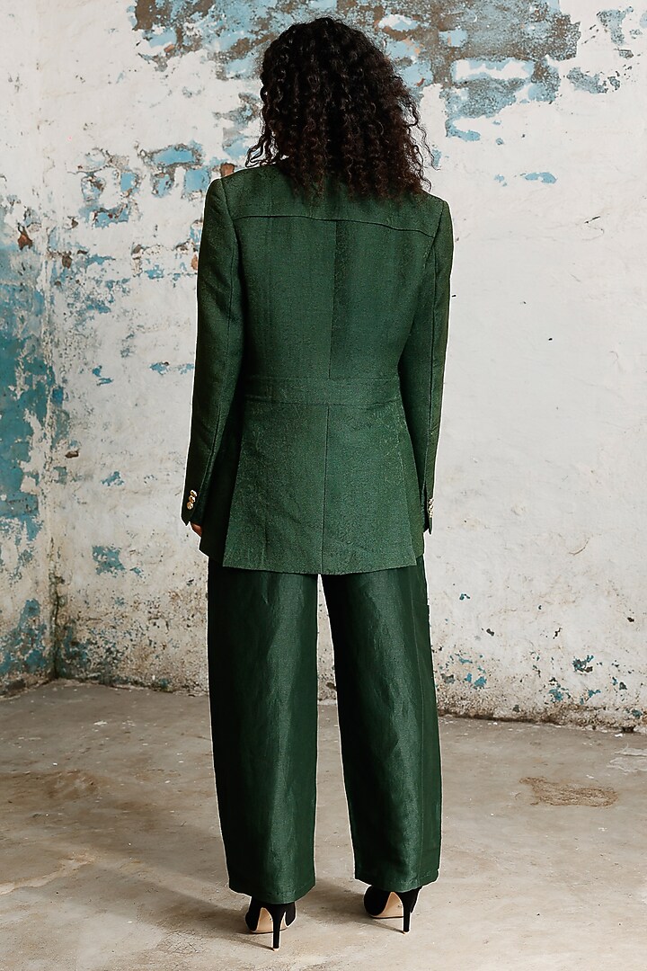 Green Silk Handcrafted Co-Ord Set by Saksham and Neharicka at Pernia's Pop Up Shop
