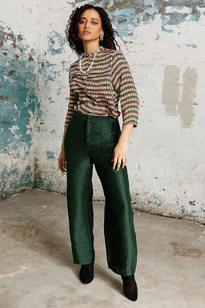 Green Silk Handcrafted Co-Ord Set by Saksham and Neharicka at Pernia's Pop Up Shop