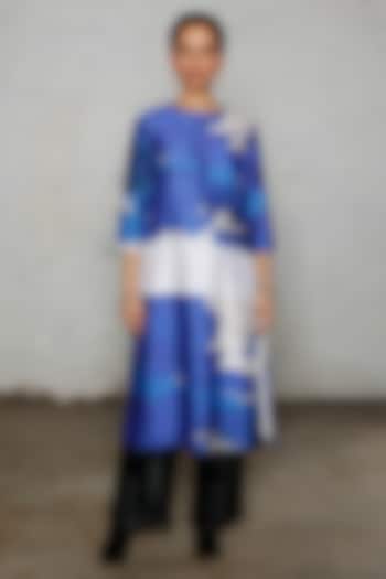 Blue & White Synthetic Dupion Hand Embroidered Handcrafted Kurta by Saksham and Neharicka at Pernia's Pop Up Shop