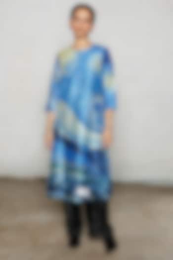 Blue Synthetic Dupion Hand Embroidered & Printed Kurta by Saksham and Neharicka at Pernia's Pop Up Shop