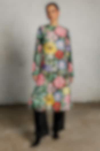 Multi-Colored Viscose Dupion Printed & Embroidered Kurta by Saksham and Neharicka at Pernia's Pop Up Shop