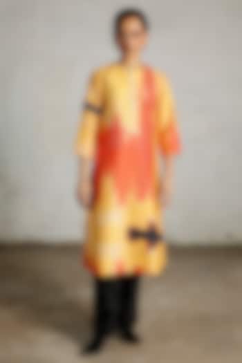 Yellow & Orange Synthetic Dupion Hand Embroidered Kurta by Saksham and Neharicka at Pernia's Pop Up Shop