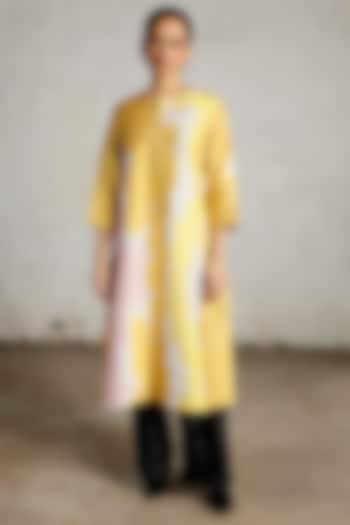Yellow & White Synthetic Dupion Hand Embroidered Kurta by Saksham and Neharicka at Pernia's Pop Up Shop