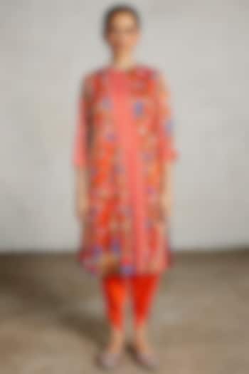 Orange Banarasi Cotton Silk Hand Embroidered Kurta Set by Saksham and Neharicka at Pernia's Pop Up Shop