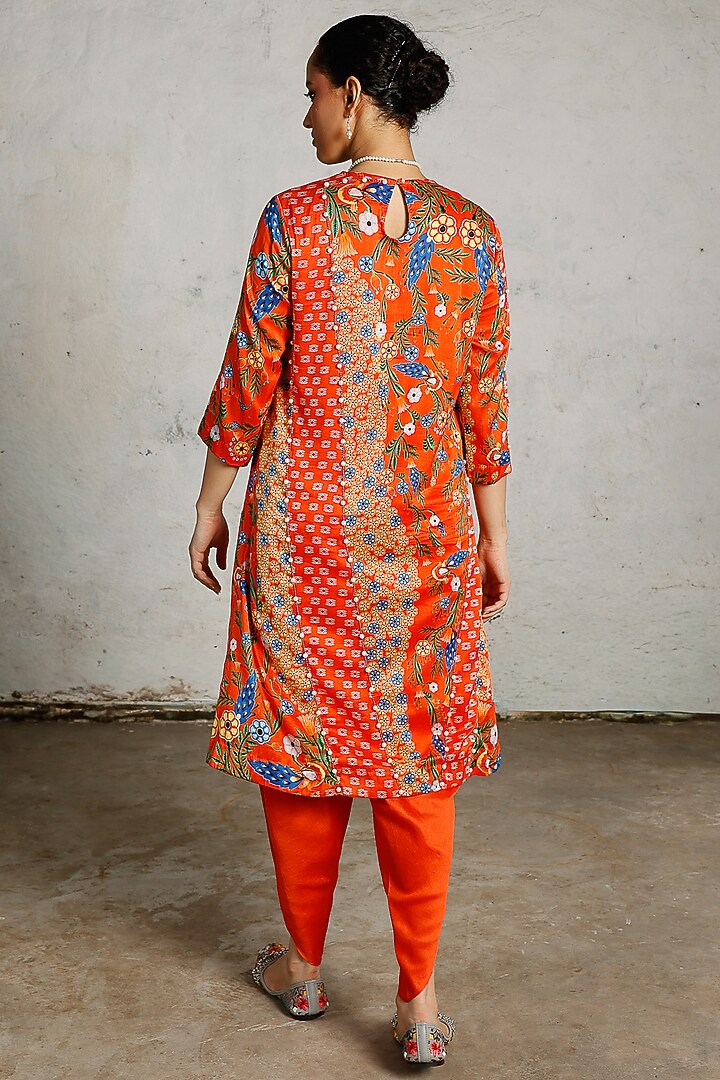 Orange Banarasi Cotton Silk Hand Embroidered Kurta Set by Saksham and Neharicka at Pernia's Pop Up Shop