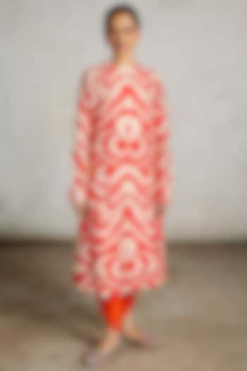 Orange & White Viscose Dupion Printed Kurta by Saksham and Neharicka at Pernia's Pop Up Shop