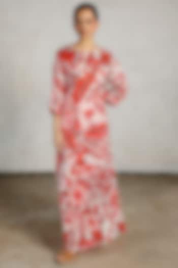 Red & White Satin Printed Summer Dress by Saksham and Neharicka at Pernia's Pop Up Shop