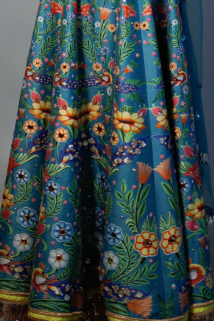 Alaskan Blue Hand Painted Wedding Lehenga Set by Saksham and Neharicka at Pernia's Pop Up Shop