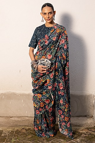 Multi-Colored Cotton Silk Printed Saree Set by Saksham and Neharicka