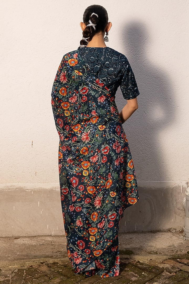 Multi-Colored Cotton Silk Printed Wedding Saree Set by Saksham and Neharicka at Pernia's Pop Up Shop