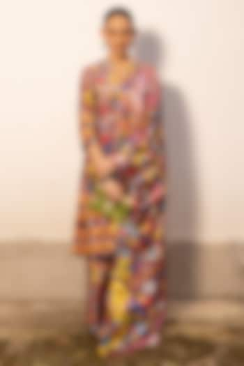 Mauve Cotton Silk Printed A-Line Kurta Set by Saksham and Neharicka at Pernia's Pop Up Shop