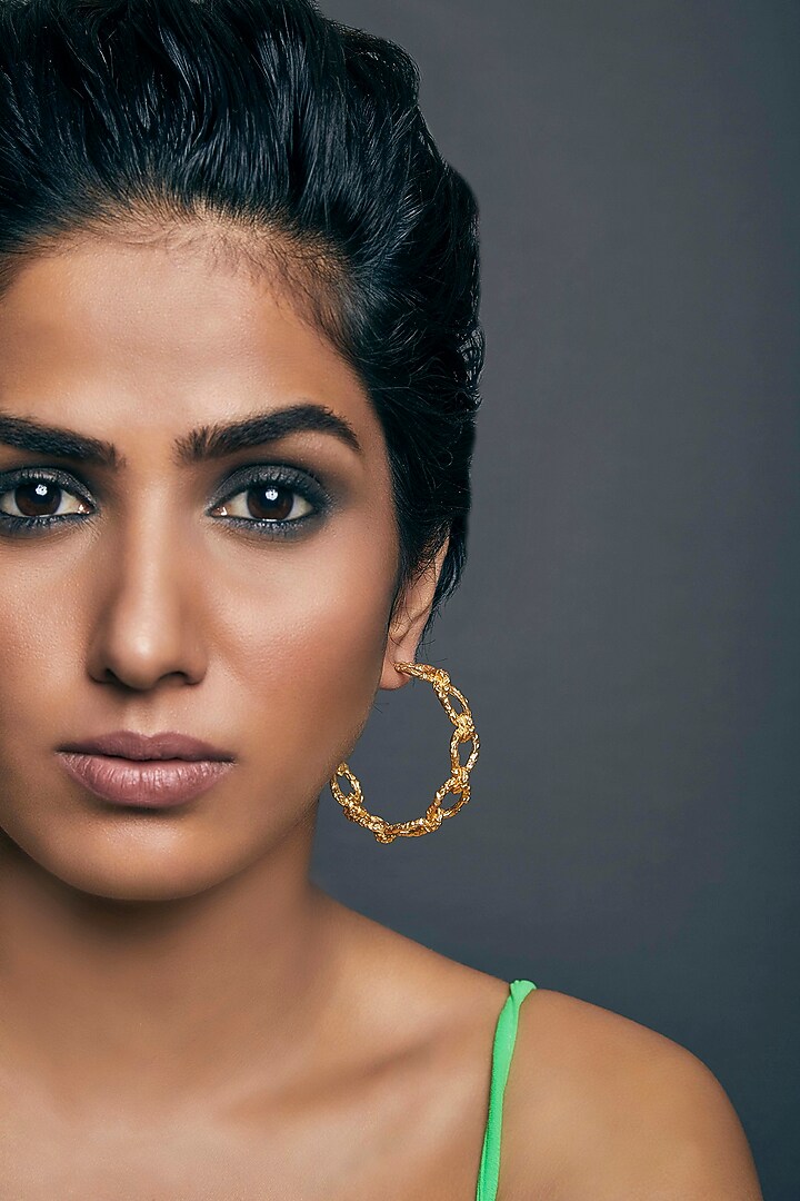 Gold Plated Crudo Catene Big Hoop Earrings by Flowerchild By Shaheen Abbas at Pernia's Pop Up Shop