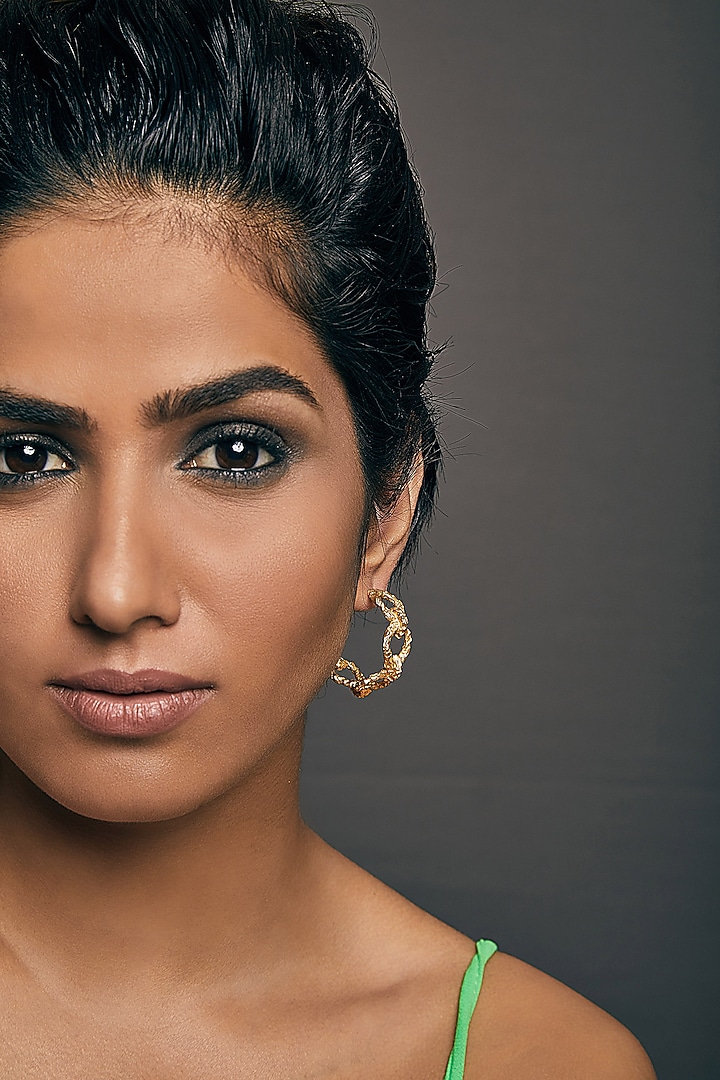 Gold Plated Crudo Catene Small Hoop Earrings by Flowerchild By Shaheen Abbas at Pernia's Pop Up Shop