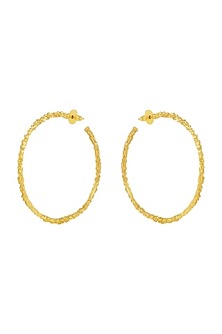Gold Plated Crudo Textured Hoop Earrings by Flowerchild By Shaheen Abbas