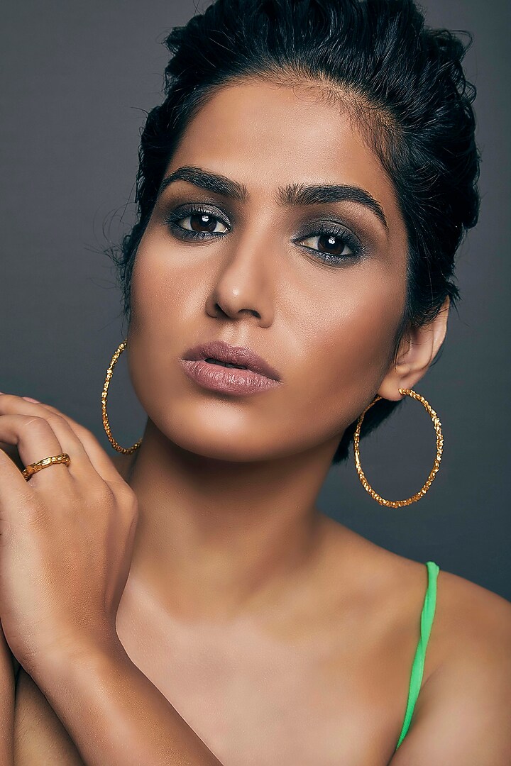 Gold Plated Crudo Textured Hoop Earrings by Flowerchild By Shaheen Abbas at Pernia's Pop Up Shop