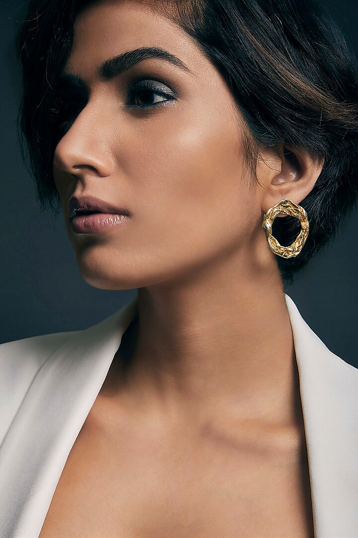 Gold Finish Crudo Halo Eartops by Flowerchild By Shaheen Abbas at Pernia's Pop Up Shop
