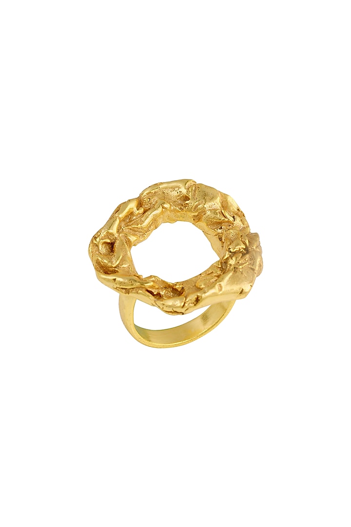 Gold Finish Crudo Halo Ring by Flowerchild By Shaheen Abbas