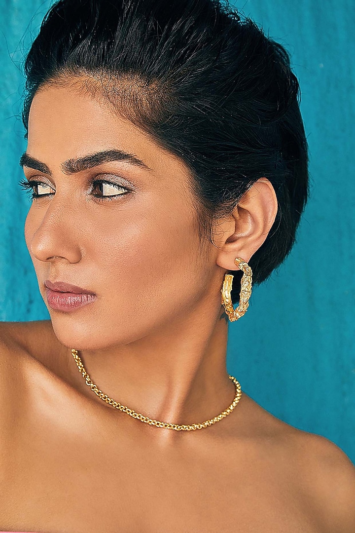 Gold Plated Baby Fiero Hoop Earrings by Flowerchild By Shaheen Abbas at Pernia's Pop Up Shop