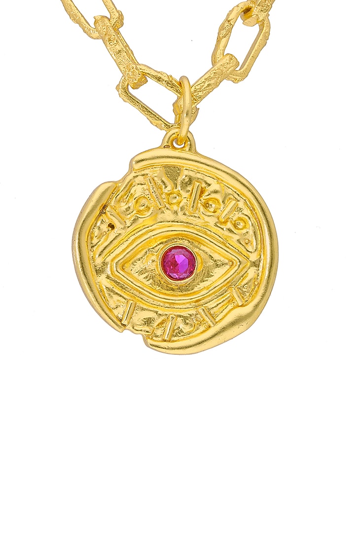 Gold Finish Handmade Evil-Eye Necklace by Flowerchild By Shaheen Abbas at Pernia's Pop Up Shop