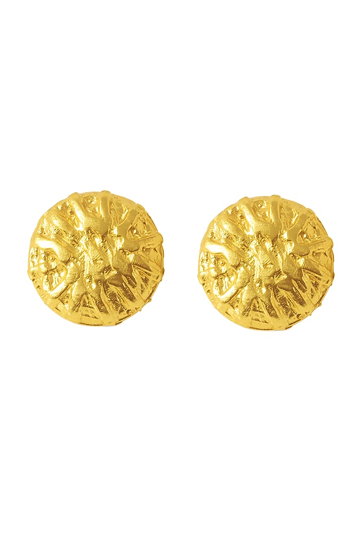 Gold Finish Textured Stud Earrings by Flowerchild By Shaheen Abbas