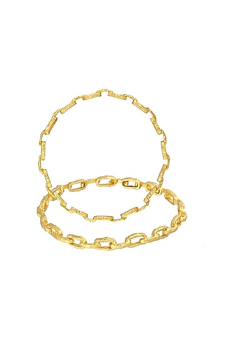 Gold Finish Textured Bangles (Set of 2) by Flowerchild By Shaheen Abbas