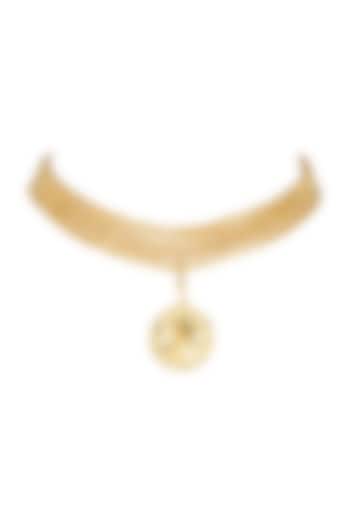 Gold Finish Medallion Choker Necklace by Flowerchild By Shaheen Abbas