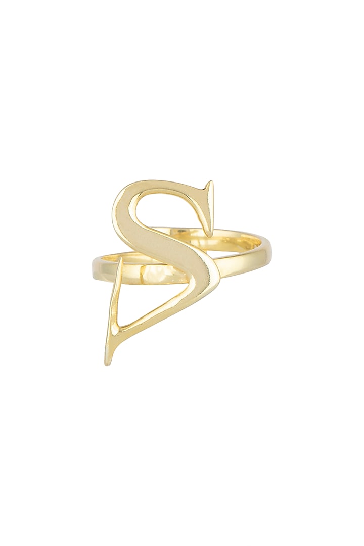 Gold Finish Alphabet Ring by Flowerchild By Shaheen Abbas