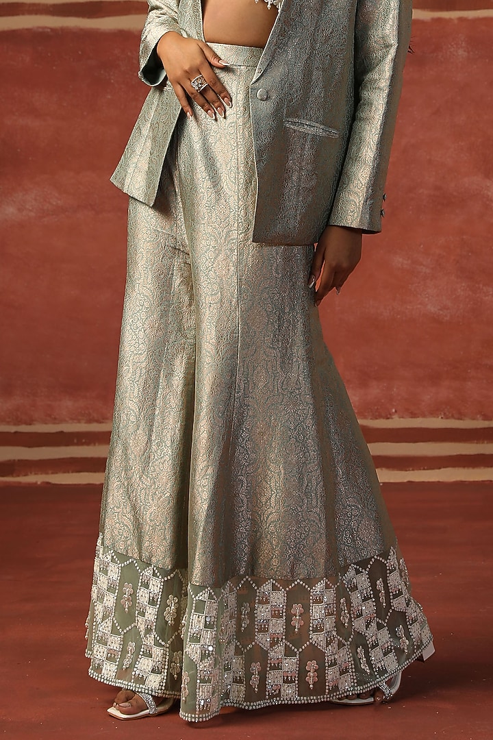 Silver Brocade Flared Pant Set by SABE at Pernia's Pop Up Shop