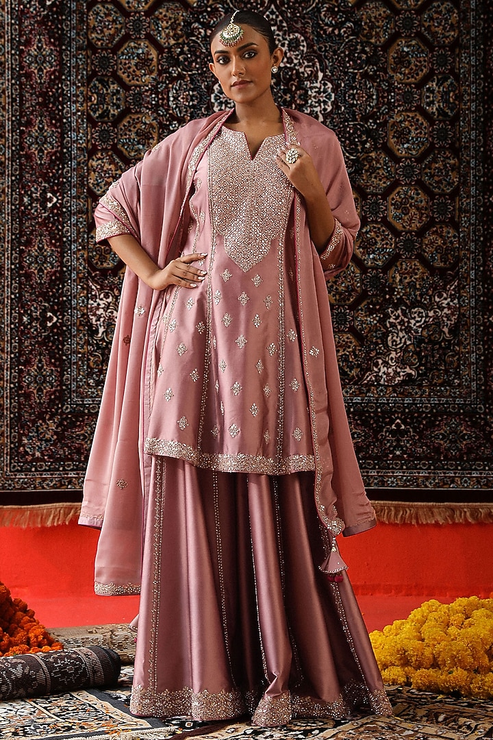 Rose Pink Silk Wedding Sharara Set by SABE at Pernia's Pop Up Shop