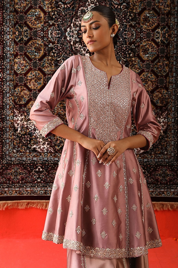 Rose Pink Silk Wedding Sharara Set by SABE at Pernia's Pop Up Shop