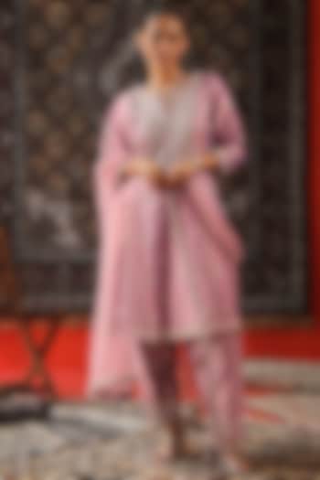 Mauve Silk Gota Patti Embroidered Kurta Set by SABE at Pernia's Pop Up Shop