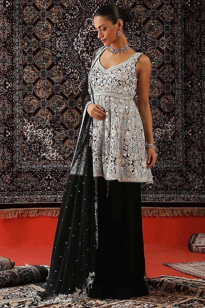 Black Velvet Bridal Sharara Set by SABE at Pernia's Pop Up Shop