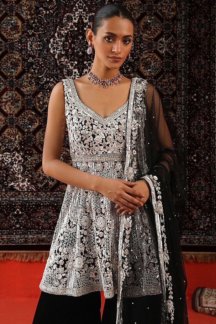 Black Velvet Bridal Sharara Set by SABE at Pernia's Pop Up Shop